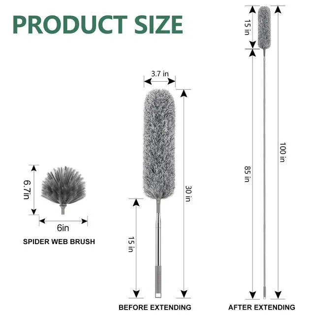Alt view image 2 of 7 - Dusters for Cleaning, 100-inch Extra-Long Cobweb Duster with Extension Pole, Bendable Microfiber Head & Cobweb Brush Washable Ceiling Fan Cleaner Duster Kit for High Ceilings, Corner