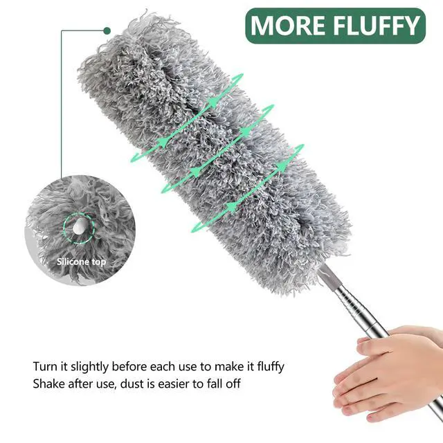 Alt view image 5 of 7 - Dusters for Cleaning, 100-inch Extra-Long Cobweb Duster with Extension Pole, Bendable Microfiber Head & Cobweb Brush Washable Ceiling Fan Cleaner Duster Kit for High Ceilings, Corner