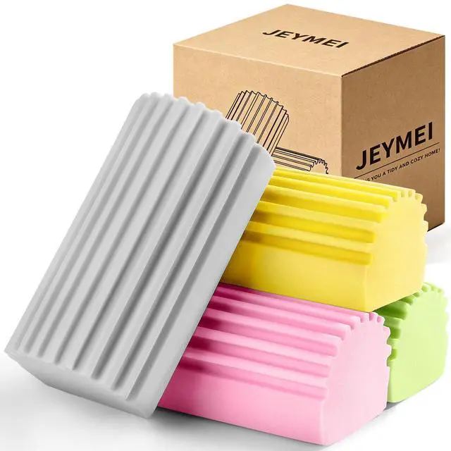 Main image of 4-Pack Damp Clean Duster Sponge,Damp Dusting Sponge,Duster Baseboard Cleaner Sponge with Ridges,Reusable Wet Duster Sponge,Household Cleaning Sponges for Blinds(Grey,Yellow,Pink,Green)