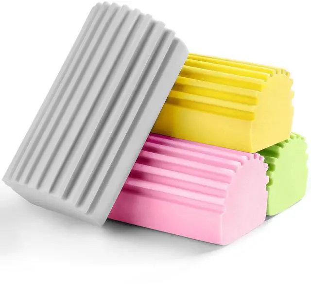 Alt view image 7 of 7 - 4-Pack Damp Clean Duster Sponge,Damp Dusting Sponge,Duster Baseboard Cleaner Sponge with Ridges,Reusable Wet Duster Sponge,Household Cleaning Sponges for Blinds(Grey,Yellow,Pink,Green)