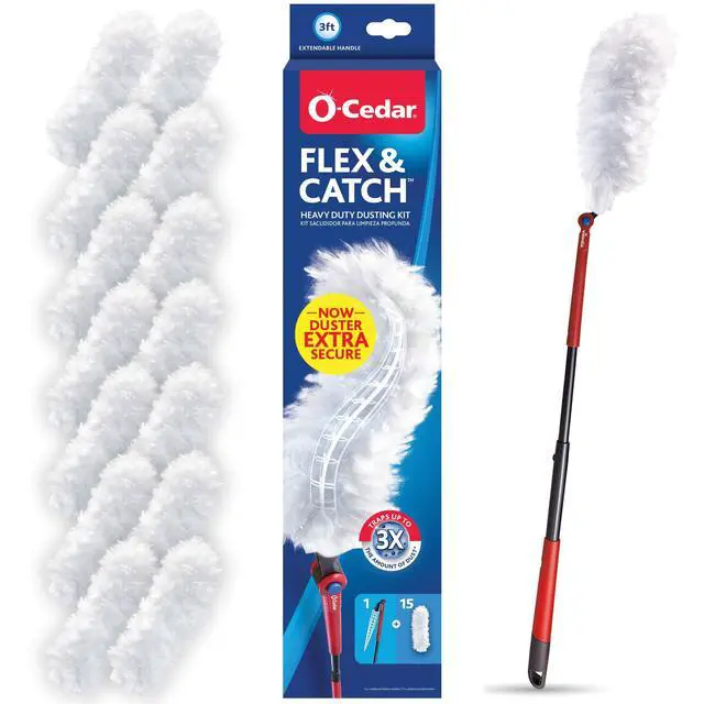 Main image of Flex & Catch Heavy Duty Dusting Kit with 15 Disposable Duster Refills | New & Improved Model | Extendable 3 Ft Handle with Stay-On Duster Hook | Traps 3X More Dust Than Feather Dusters
