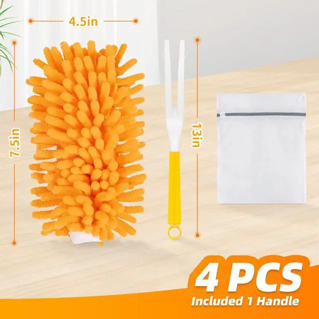 Alt view image 2 of 7 - 4 Pack Reusable Duster Refills Compatible with Swiffer Hand Duster, Washable Microfiber 360 Heavy Duty Dusters Refills for Dusting Cleaning(Include 1 Handle & Laundry Bag)