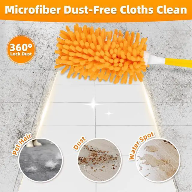 Alt view image 5 of 7 - 4 Pack Reusable Duster Refills Compatible with Swiffer Hand Duster, Washable Microfiber 360 Heavy Duty Dusters Refills for Dusting Cleaning(Include 1 Handle & Laundry Bag)