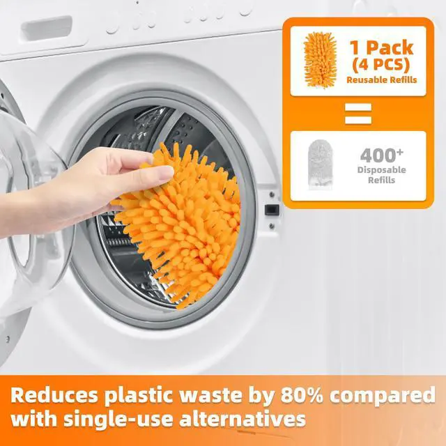 Alt view image 6 of 7 - 4 Pack Reusable Duster Refills Compatible with Swiffer Hand Duster, Washable Microfiber 360 Heavy Duty Dusters Refills for Dusting Cleaning(Include 1 Handle & Laundry Bag)