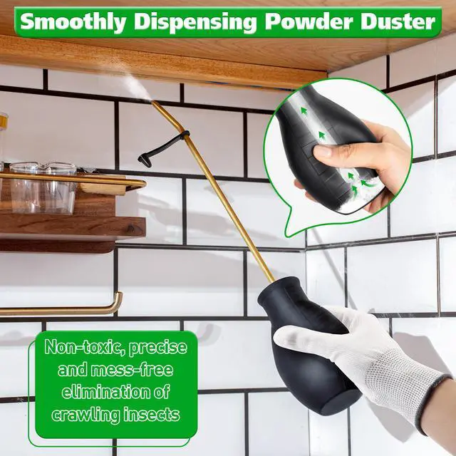 Alt view image 2 of 7 - Diatomaceous Earth Powder Duster, 8OZ Garden Powder Applicator Dispenser with Long Metal Tube, Bulb Duster Sprayer for Home Organic Gardening Agricultural Supply (Black,1 Pack)