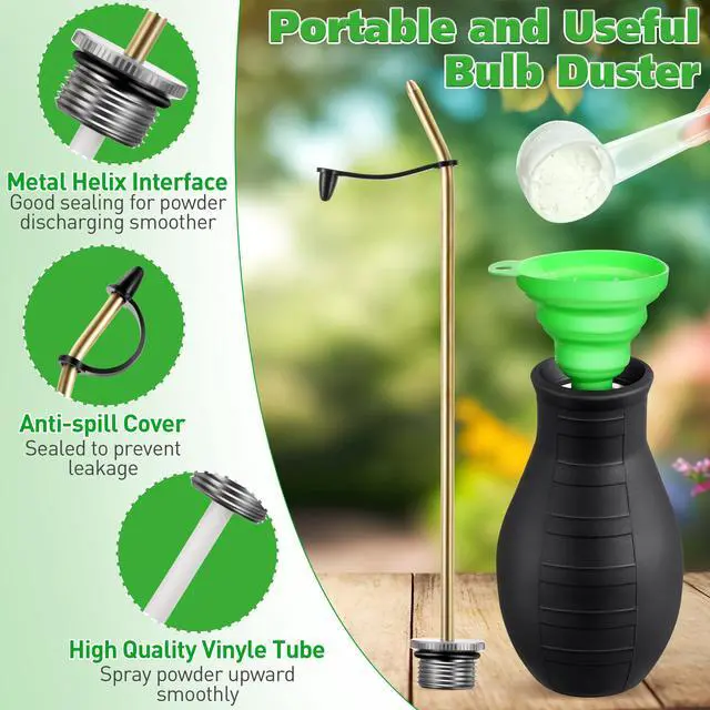 Alt view image 4 of 7 - Diatomaceous Earth Powder Duster, 8OZ Garden Powder Applicator Dispenser with Long Metal Tube, Bulb Duster Sprayer for Home Organic Gardening Agricultural Supply (Black,1 Pack)