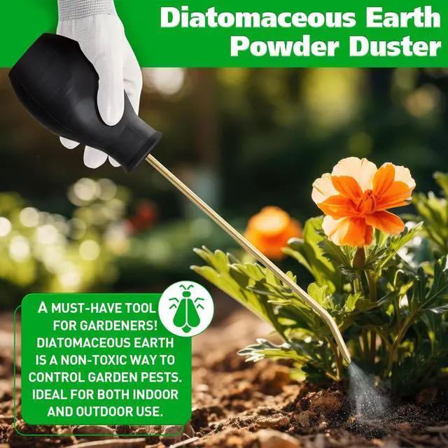 Alt view image 5 of 7 - Diatomaceous Earth Powder Duster, 8OZ Garden Powder Applicator Dispenser with Long Metal Tube, Bulb Duster Sprayer for Home Organic Gardening Agricultural Supply (Black,1 Pack)