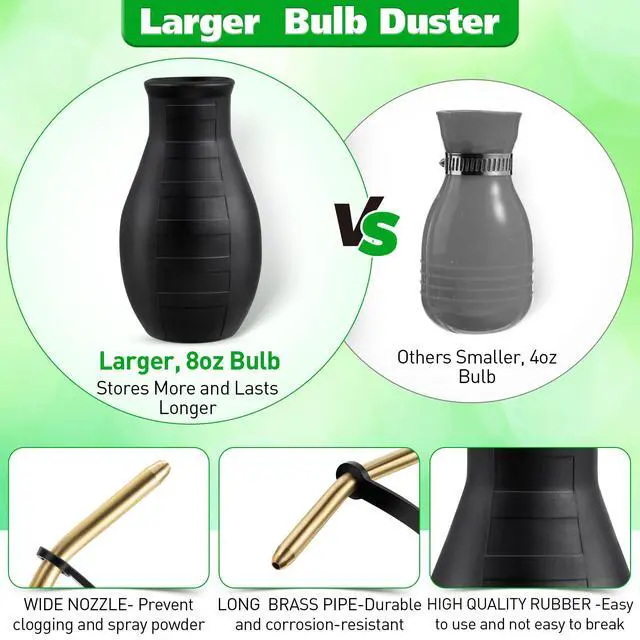 Alt view image 6 of 7 - Diatomaceous Earth Powder Duster, 8OZ Garden Powder Applicator Dispenser with Long Metal Tube, Bulb Duster Sprayer for Home Organic Gardening Agricultural Supply (Black,1 Pack)