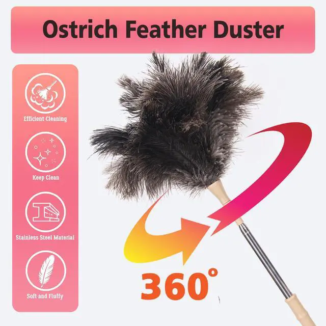 Alt view image 4 of 7 - Extendable Ostrich Feather Duster, Natural Ostrich Feathers Long Handle Duster for Cleaning, 47 Soft & Fluffy Feather Duster for High Ceilings, Fans, Walls, Furniture, Home Dusting