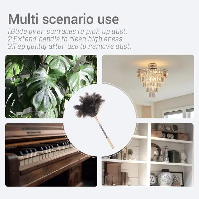 Alt view image 7 of 7 - Extendable Ostrich Feather Duster, Natural Ostrich Feathers Long Handle Duster for Cleaning, 47 Soft & Fluffy Feather Duster for High Ceilings, Fans, Walls, Furniture, Home Dusting