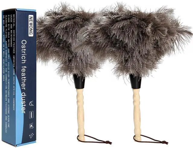 Main image of 2pcs Ostrich Feather Dusters Natural Feathers Duster with Wooden Handle Natural Ostrich Feathers for Home Cleaning and Office Finishing Duster(2pcsLength14