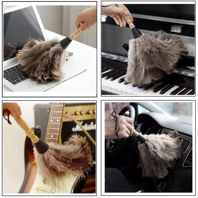 Alt view image 5 of 7 - 2pcs Ostrich Feather Dusters Natural Feathers Duster with Wooden Handle Natural Ostrich Feathers for Home Cleaning and Office Finishing Duster(2pcsLength14
