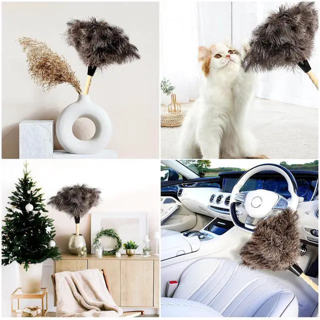 Alt view image 7 of 7 - 2pcs Ostrich Feather Dusters Natural Feathers Duster with Wooden Handle Natural Ostrich Feathers for Home Cleaning and Office Finishing Duster(2pcsLength14