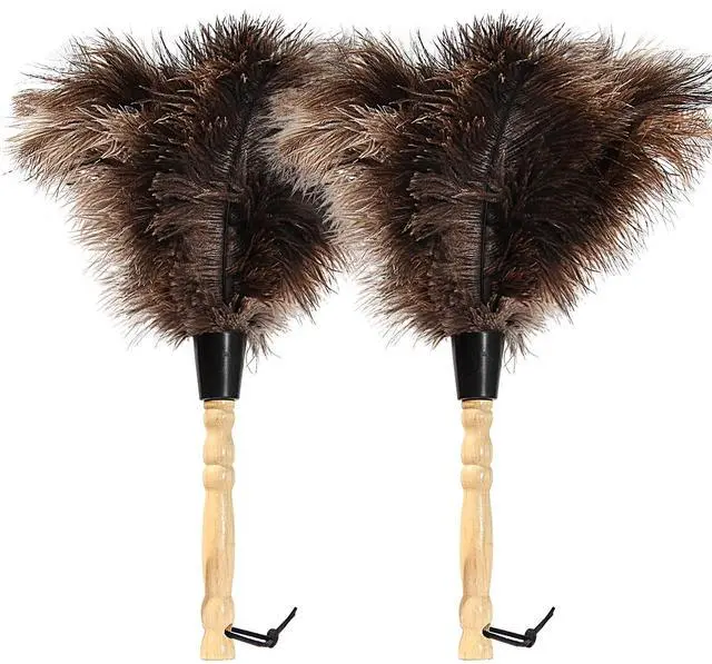 Main image of Ostrich Feather Duster 14 inch Feather Duster Fluffy Natural Genuine Ostrich Feathers with Wooden Handle and Eco-Friendly Reusable Handheld Ostrich Feather Duster for Cleaning Supplies