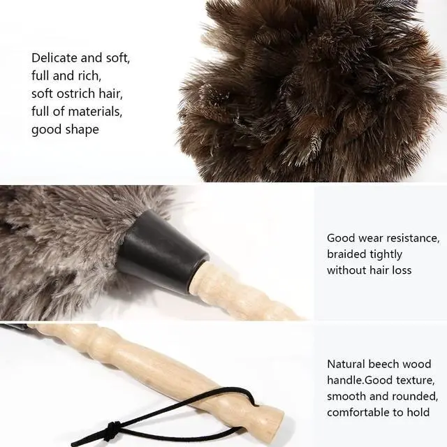 Alt view image 3 of 6 - Ostrich Feather Duster 14 inch Feather Duster Fluffy Natural Genuine Ostrich Feathers with Wooden Handle and Eco-Friendly Reusable Handheld Ostrich Feather Duster for Cleaning Supplies