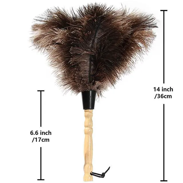 Alt view image 2 of 6 - Ostrich Feather Duster 14 inch Feather Duster Fluffy Natural Genuine Ostrich Feathers with Wooden Handle and Eco-Friendly Reusable Handheld Ostrich Feather Duster for Cleaning Supplies