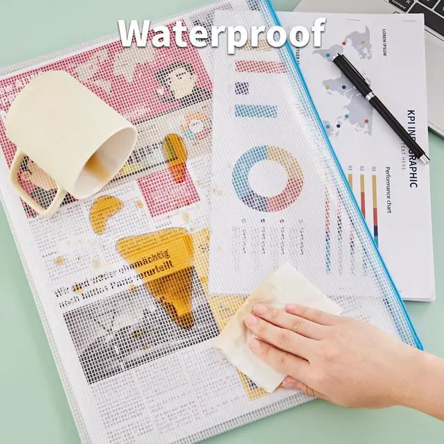 Alt view image 5 of 7 - A3 (16.5x12.6 in, 12 Pcs) Mesh Zipper Pouch, 12 Colors Extra Large Zipper Bags, Waterproof File Pouches for Office Supplies, Puzzles, Board Game, School, Travel Accessories & Craft Projects