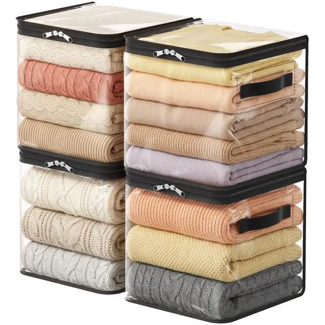 Main image of 4 Pack Clear Clothes Storage Bags, Sweater Storage with Zipper, 18L Vinyl Foldable Moving Bags, Storage Container for Blankets Bed Sheet Sweater Yarns