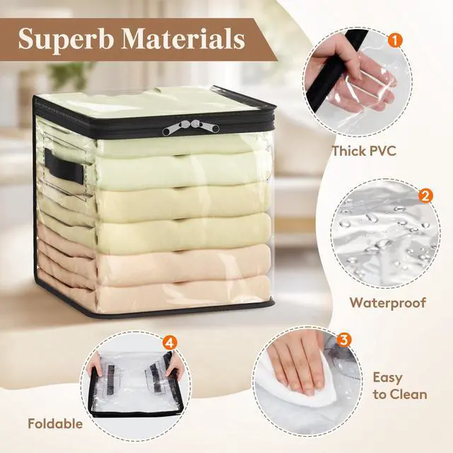 Alt view image 3 of 7 - 4 Pack Clear Clothes Storage Bags, Sweater Storage with Zipper, 18L Vinyl Foldable Moving Bags, Storage Container for Blankets Bed Sheet Sweater Yarns