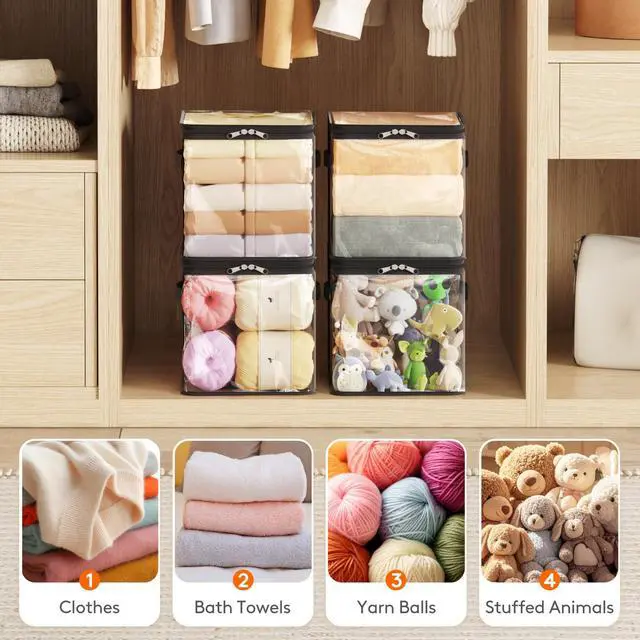 Alt view image 5 of 7 - 4 Pack Clear Clothes Storage Bags, Sweater Storage with Zipper, 18L Vinyl Foldable Moving Bags, Storage Container for Blankets Bed Sheet Sweater Yarns