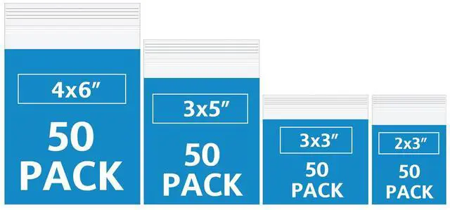 Main image of 200 Pack Small Plastic Bags For Jewelry, Mini Baggies 4 Assorted Sizes. 2x3 3x3 3x5 4x6 Inch 2 Mil Thick Poly Zipper Lock Bags Clear for Jewelry, Bead, Crafts, Small Parts Storage