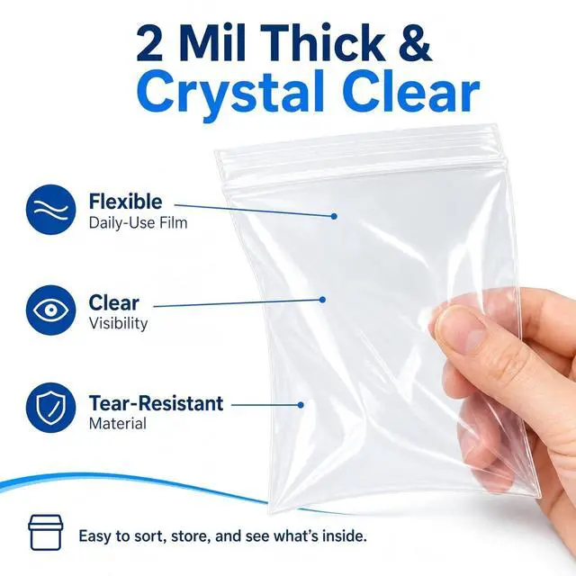 Alt view image 2 of 7 - 200 Pack Small Plastic Bags For Jewelry, Mini Baggies 4 Assorted Sizes. 2x3 3x3 3x5 4x6 Inch 2 Mil Thick Poly Zipper Lock Bags Clear for Jewelry, Bead, Crafts, Small Parts Storage