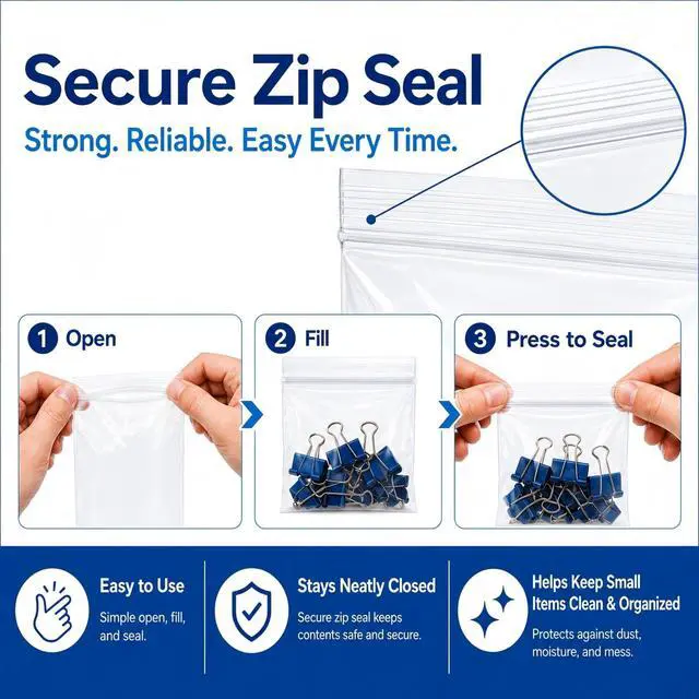 Alt view image 3 of 7 - 200 Pack Small Plastic Bags For Jewelry, Mini Baggies 4 Assorted Sizes. 2x3 3x3 3x5 4x6 Inch 2 Mil Thick Poly Zipper Lock Bags Clear for Jewelry, Bead, Crafts, Small Parts Storage
