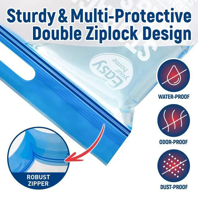 Alt view image 4 of 6 - 5PCS 5 Gallon Zipper Lock Plastic Bags with Handle and bottom,18"x23"+7",Extra Large Size Reusable Storage Bag with Double Zip for Clothing,Travel,Moving,Beach,BPA-Free,3-Mil Thick