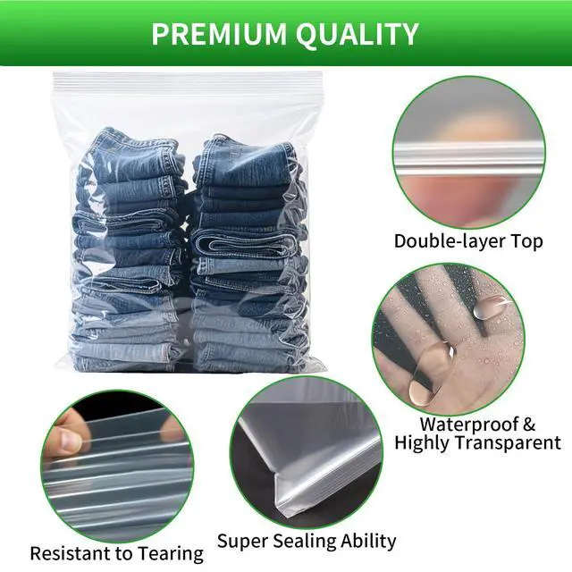 Alt view image 3 of 7 - 25PACK 5 Gallon Large Zipper Bags for Storage 18 x 24 Inch, Large Clear Zipper Bags Reusable with Sealable Zippers Top for Clothes, Travel & Moving,Thick 4 Mil
