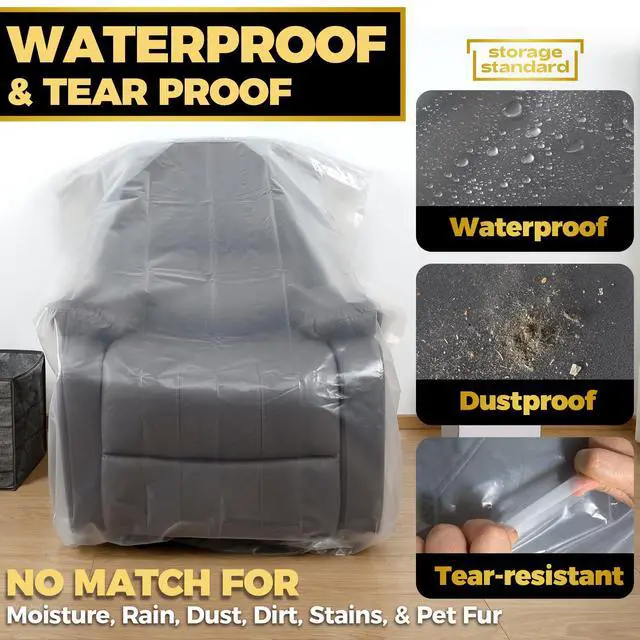 Alt view image 2 of 7 - Plastic Furniture Covers for Moving Storage - Heavy-Duty Chair Cover Protectors, Waterproof & Dustproof Clear Moving Bags for Armchair or Recliner - Extra Large Bag Open Size 64 x 42 x 34 Inch