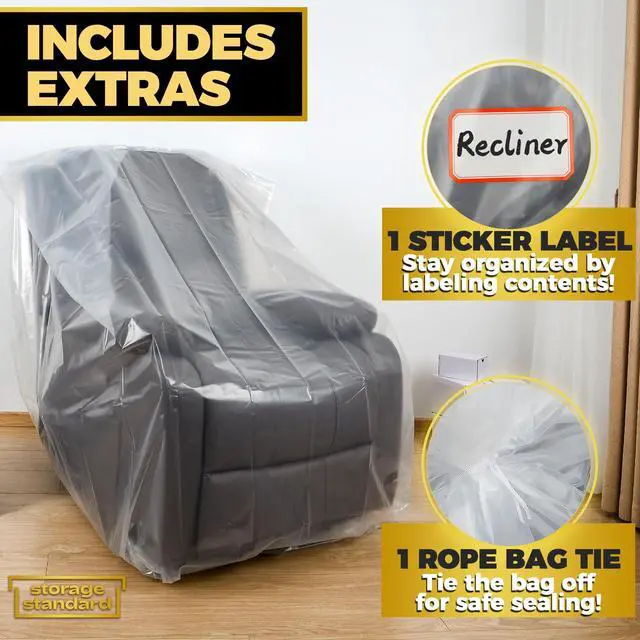 Alt view image 4 of 7 - Plastic Furniture Covers for Moving Storage - Heavy-Duty Chair Cover Protectors, Waterproof & Dustproof Clear Moving Bags for Armchair or Recliner - Extra Large Bag Open Size 64 x 42 x 34 Inch