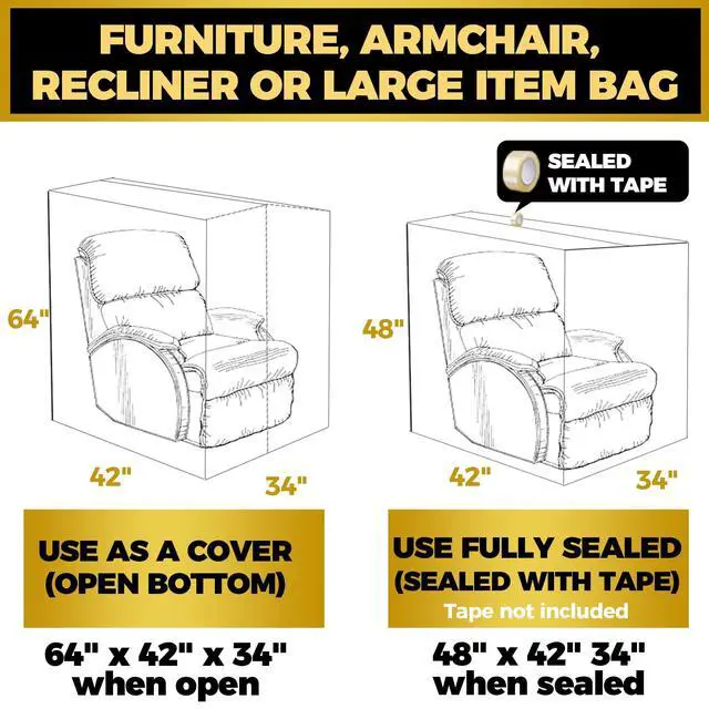 Alt view image 5 of 7 - Plastic Furniture Covers for Moving Storage - Heavy-Duty Chair Cover Protectors, Waterproof & Dustproof Clear Moving Bags for Armchair or Recliner - Extra Large Bag Open Size 64 x 42 x 34 Inch