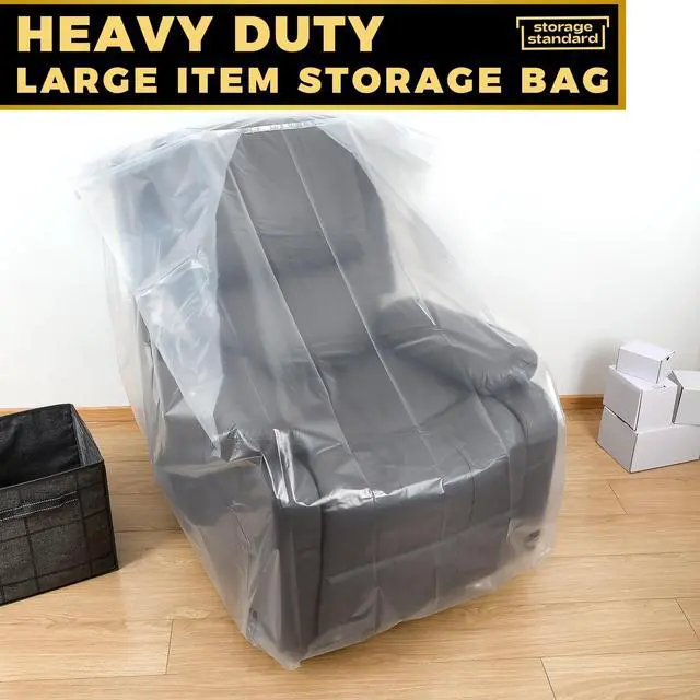 Alt view image 6 of 7 - Plastic Furniture Covers for Moving Storage - Heavy-Duty Chair Cover Protectors, Waterproof & Dustproof Clear Moving Bags for Armchair or Recliner - Extra Large Bag Open Size 64 x 42 x 34 Inch
