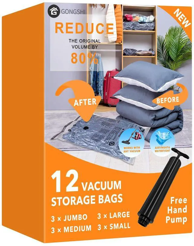 Main image of Vacuum Storage Bags, Space Saver Seal Bags For Clothing, Travel Luggage,Blankets, Comforters, Pillows, Clothes Storage.12 Combo