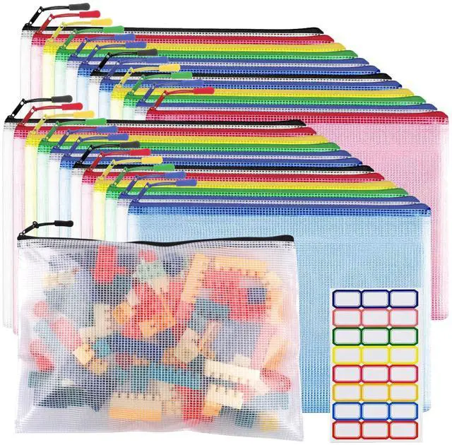 Main image of 24pcs Mesh Zipper Pouch Bags A4 Zipper Bags for Classroom Organization, Waterproof Document Zipper Pouches for Cosmetics, Travel Storage File Bags for Office Supplie