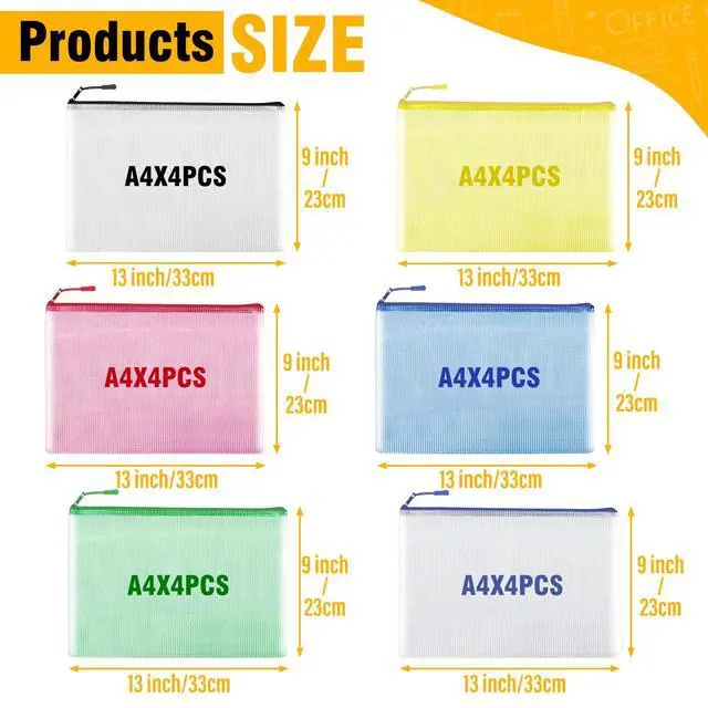 Alt view image 2 of 7 - 24pcs Mesh Zipper Pouch Bags A4 Zipper Bags for Classroom Organization, Waterproof Document Zipper Pouches for Cosmetics, Travel Storage File Bags for Office Supplie