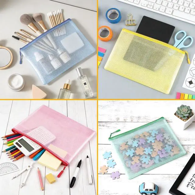 Alt view image 7 of 7 - 24pcs Mesh Zipper Pouch Bags A4 Zipper Bags for Classroom Organization, Waterproof Document Zipper Pouches for Cosmetics, Travel Storage File Bags for Office Supplie
