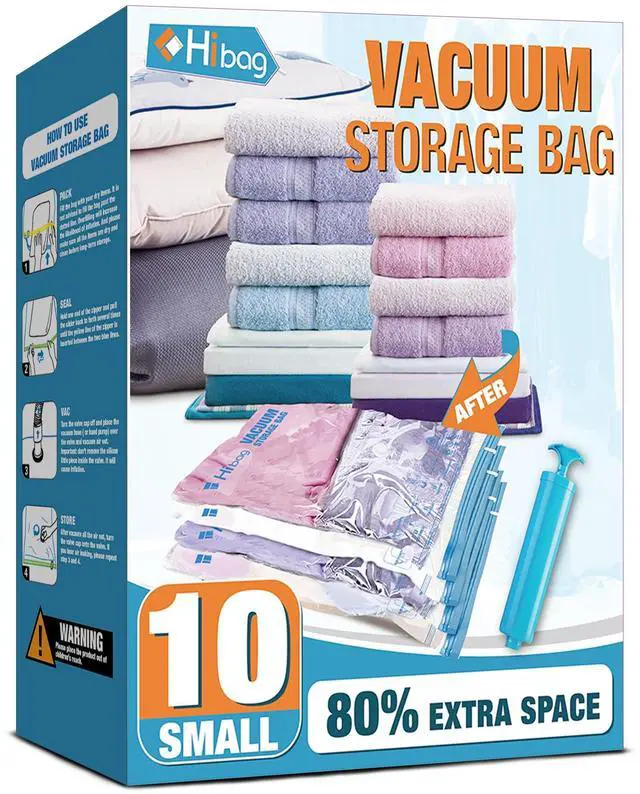 Main image of Vacuum Storage Bags, 10 Small Space Saver Vacuum Seal Bags, Space Bags, Vacuum Sealer Bags for Clothes with Travel Hand Pump (10S)