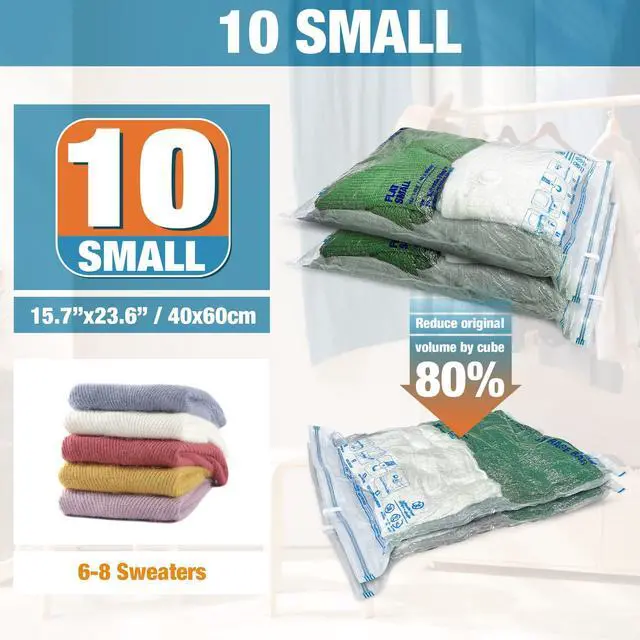 Alt view image 2 of 6 - Vacuum Storage Bags, 10 Small Space Saver Vacuum Seal Bags, Space Bags, Vacuum Sealer Bags for Clothes with Travel Hand Pump (10S)