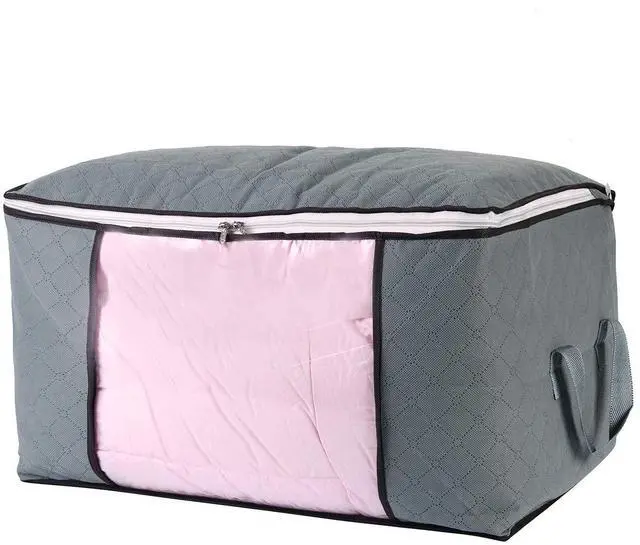 Alt view image 2 of 7 - Comforter Storage Bag, Zippered Bag with Large Clear Window and Carry Handles, Space Saver Organizers for Closet, Blanket, Pillow, Quilt, Bedding, Clothes (2Pcs Grey Large)