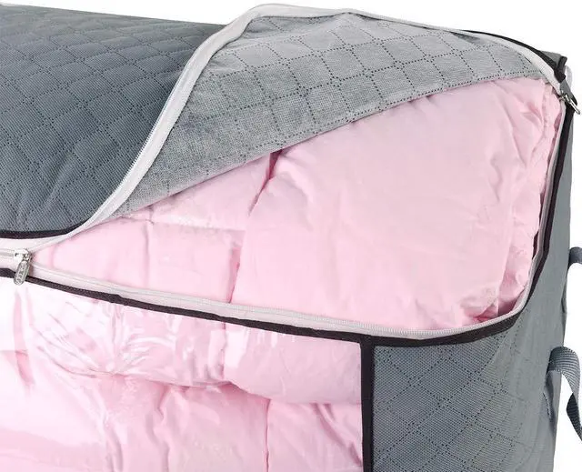 Alt view image 3 of 7 - Comforter Storage Bag, Zippered Bag with Large Clear Window and Carry Handles, Space Saver Organizers for Closet, Blanket, Pillow, Quilt, Bedding, Clothes (2Pcs Grey Large)