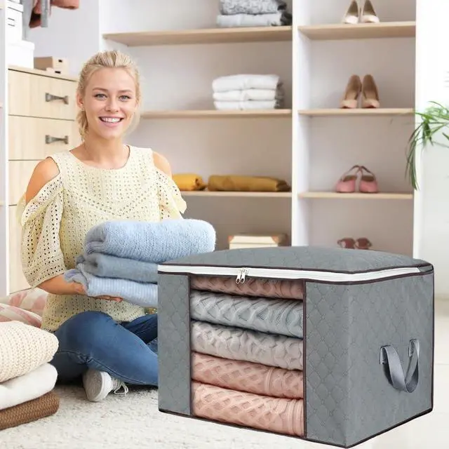 Alt view image 4 of 7 - Comforter Storage Bag, Zippered Bag with Large Clear Window and Carry Handles, Space Saver Organizers for Closet, Blanket, Pillow, Quilt, Bedding, Clothes (2Pcs Grey Large)