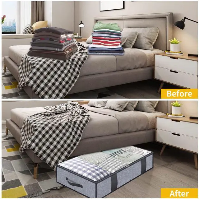 Alt view image 4 of 6 - Foldable Underbed Bags 2 Pack - Blankets Clothes Comforters Storage Bag Breathable Zippered Organizer for Bedroom with Clear Window and 4 Handles, 39.4x19.7x5.9 in, Linen-like Grey, MXDUBBP2