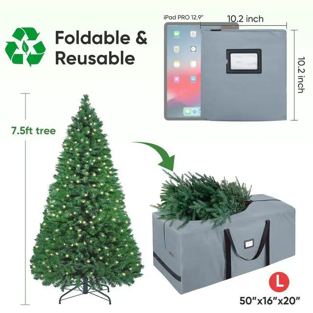 Alt view image 2 of 7 - 7.5 ft Christmas Tree Storage Bag, Heavy Duty 900D Oxford Fabric with Reinforced Handles and Dual Zippers Wide Opening, Extra Large Storage Container for Trees and Decorations (Grey)