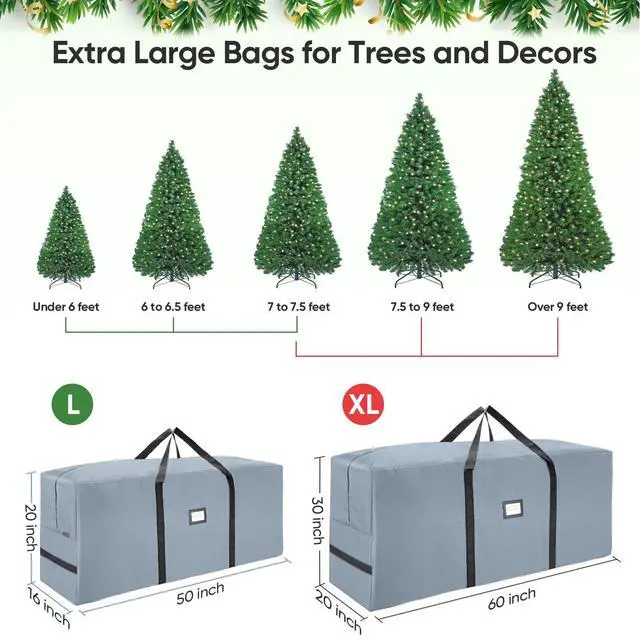 Alt view image 4 of 7 - 7.5 ft Christmas Tree Storage Bag, Heavy Duty 900D Oxford Fabric with Reinforced Handles and Dual Zippers Wide Opening, Extra Large Storage Container for Trees and Decorations (Grey)