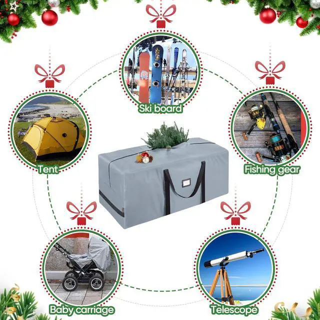 Alt view image 7 of 7 - 7.5 ft Christmas Tree Storage Bag, Heavy Duty 900D Oxford Fabric with Reinforced Handles and Dual Zippers Wide Opening, Extra Large Storage Container for Trees and Decorations (Grey)