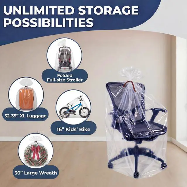 Alt view image 5 of 7 - 5 CT 45x65 inches Extra Large Clear Plastic Bags Perfect for Car Seat, Luggage, Suitcase, Stroller, Chair, Kids Bike and Attic Storage (3 Mil Flat Bags)