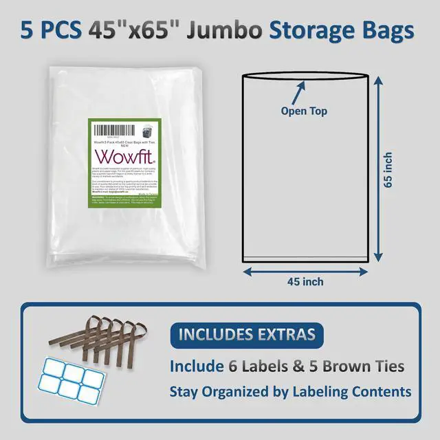 Alt view image 2 of 7 - 5 CT 45x65 inches Extra Large Clear Plastic Bags Perfect for Car Seat, Luggage, Suitcase, Stroller, Chair, Kids Bike and Attic Storage (3 Mil Flat Bags)