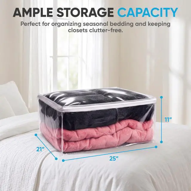 Alt view image 2 of 7 - Comforter Storage Bag Large 90L Clear Zippered Organizer for Blankets, Bedding, Clothes & Pillows, Durable Plastic Storage for Closet, Moving, Under Bed Dust & Moisture Protection