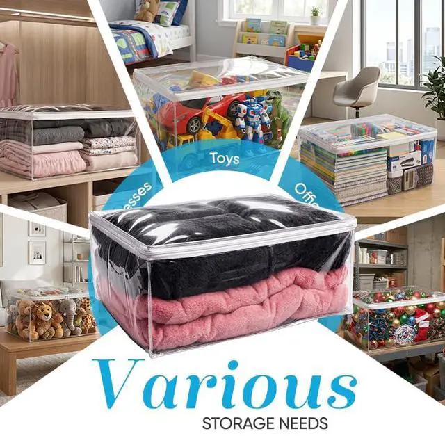 Alt view image 5 of 7 - Comforter Storage Bag Large 90L Clear Zippered Organizer for Blankets, Bedding, Clothes & Pillows, Durable Plastic Storage for Closet, Moving, Under Bed Dust & Moisture Protection